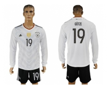 Germany #19 Gotze White Home Long Sleeves Soccer Country Jersey