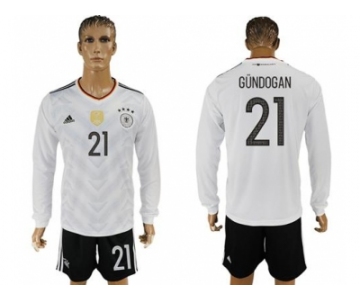 Germany #21 Gundogan White Home Long Sleeves Soccer Country Jersey