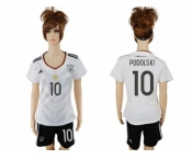 Women's Germany #10 Podolski White Home Soccer Country Jersey