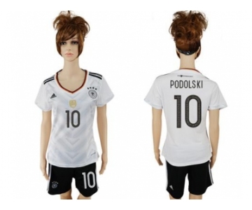 Women's Germany #10 Podolski White Home Soccer Country Jersey