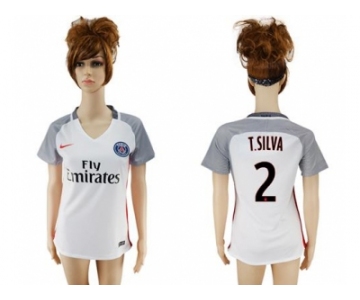 Women's Paris Saint-Germain #2 T.Silva Sec Away Soccer Club Jersey