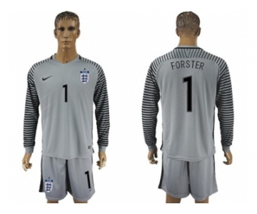 England #1 Forster Grey Goalkeeper Long Sleeves Soccer Country Jersey