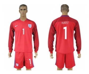 England #1 Hart Away Long Sleeves Soccer Country Jersey