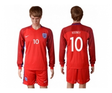 England #10 Rooney Away Long Sleeves Soccer Country Jersey