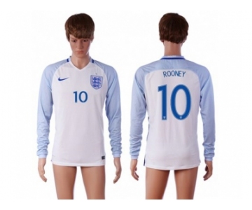 England #10 Rooney Home Long Sleeves Soccer Country Jersey