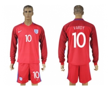 England #10 Vardy Away Long Sleeves Soccer Country Jersey