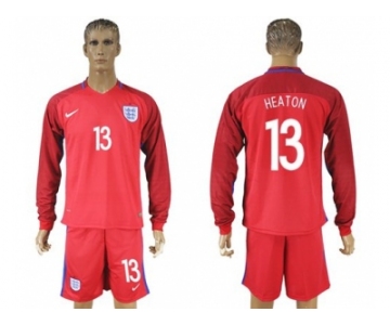 England #13 Heaton Away Long Sleeves Soccer Country Jersey