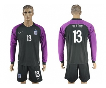 England #13 Heaton Black Long Sleeves Goalkeeper Soccer Country Jersey