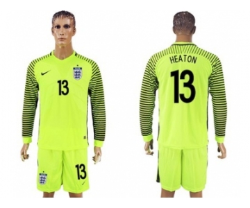 England #13 Heaton Green Long Sleeves Goalkeeper Soccer Country Jersey