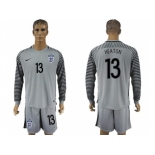 England #13 Heaton Grey Goalkeeper Long Sleeves Soccer Country Jersey