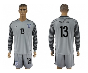 England #13 Heaton Grey Goalkeeper Long Sleeves Soccer Country Jersey