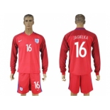 England #16 Jagielka Away Long Sleeves Soccer Country Jersey