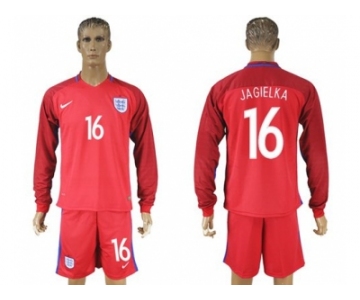 England #16 Jagielka Away Long Sleeves Soccer Country Jersey