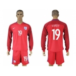 England #19 Vardy Away Long Sleeves Soccer Country Jersey