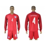 England #4 Gerrard Away Long Sleeves Soccer Country Jersey