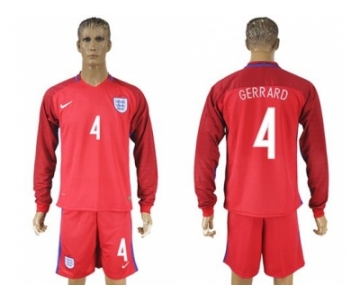 England #4 Gerrard Away Long Sleeves Soccer Country Jersey