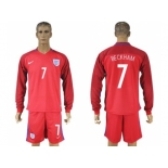 England #7 Beckham Away Long Sleeves Soccer Country Jersey