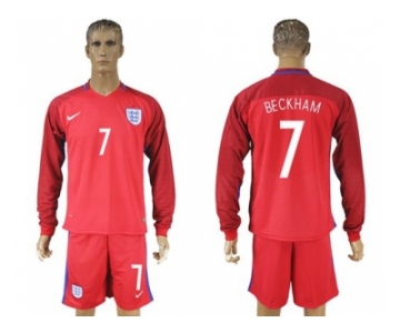 England #7 Beckham Away Long Sleeves Soccer Country Jersey