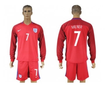 England #7 Milner Away Long Sleeves Soccer Country Jersey