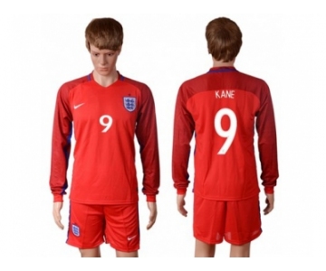 England #9 Kane Away Long Sleeves Soccer Country Jersey