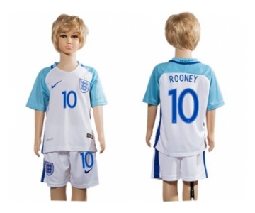 England #10 Rooney Home Kid Soccer Country Jersey