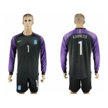 Greece #1 Karnezis Black Goalkeeper Long Sleeves Soccer Country Jersey