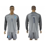 Greece #1 Karnezis Grey Goalkeeper Long Sleeves Soccer Country Jersey