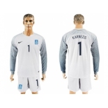 Greece #1 Karnezis White Goalkeeper Long Sleeves Soccer Country Jersey