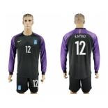 Greece #12 Kapino Black Goalkeeper Long Sleeves Soccer Country Jersey