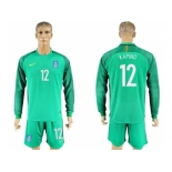 Greece #12 Kapino Green Goalkeeper Long Sleeves Soccer Country Jersey