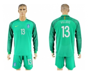 Greece #13 Vellidis Green Goalkeeper Long Sleeves Soccer Country Jersey