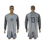 Greece #13 Vellidis Grey Goalkeeper Long Sleeves Soccer Country Jersey