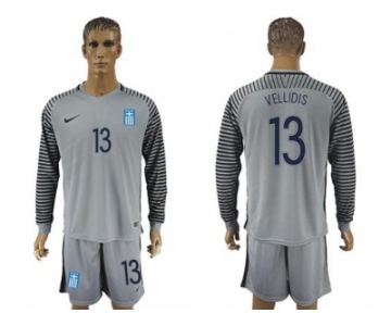 Greece #13 Vellidis Grey Goalkeeper Long Sleeves Soccer Country Jersey