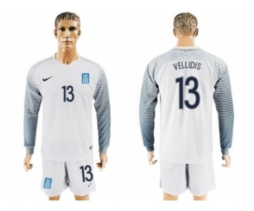 Greece #13 Vellidis White Goalkeeper Long Sleeves Soccer Country Jersey