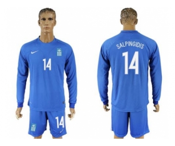 Greece #14 Salpingidis Away Long Sleeves Soccer Country Jersey