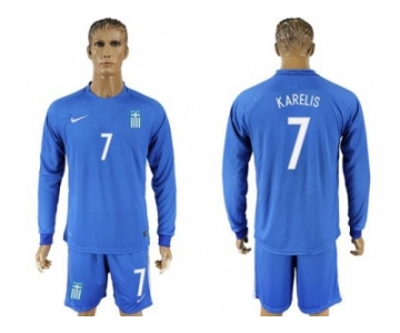 Greece #7 Karelis Away Long Sleeves Soccer Country Jersey