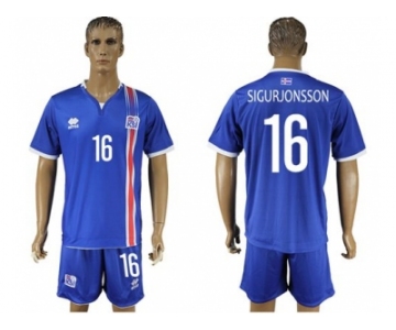 Iceland #16 Sigurjonsson Home Soccer Country Jersey