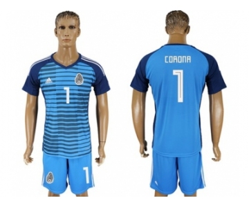 Mexico #1 Corona Blue Goalkeeper Soccer Country Jersey