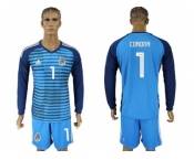 Mexico #1 Corona Blue Long Sleeves Goalkeeper Soccer Country Jersey