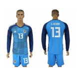 Mexico #13 G.Ochoa Blue Long Sleeves Goalkeeper Soccer Country Jersey