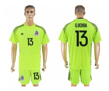 Mexico #13 G.Ochoa Shiny Green Goalkeeper Soccer Country Jersey