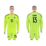 Mexico #13 G.Ochoa Shiny Green Long Sleeves Goalkeeper Soccer Country Jersey