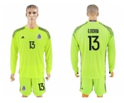 Mexico #13 G.Ochoa Shiny Green Long Sleeves Goalkeeper Soccer Country Jersey