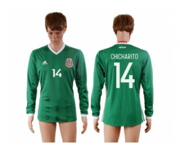 Mexico #14 Chicharito Home Long Sleeves Soccer Country Jersey1