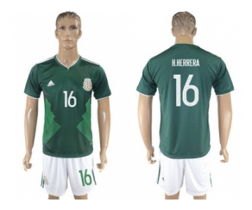 Mexico #16 H.Herrera Green Home Soccer Country Jersey