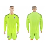 Mexico Blank Shiny Green Long Sleeves Goalkeeper Soccer Country Jersey