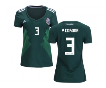 Women Mexico #3 Y.Corona Home Soccer Country Jersey