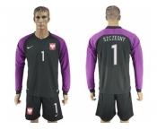 Poland #1 Szczesny Black Goalkeeper Long Sleeves Soccer Country Jersey