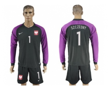 Poland #1 Szczesny Black Goalkeeper Long Sleeves Soccer Country Jersey