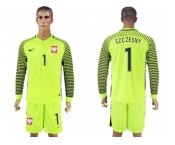 Poland #1 Szczesny Green Long Sleeves Goalkeeper Soccer Country Jersey